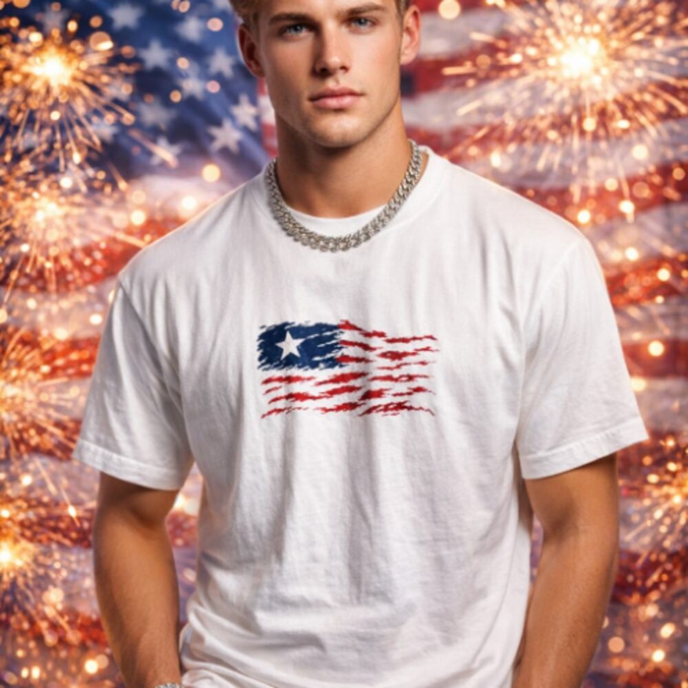 Vintage TSI Sportswear White Short Sleeved American Flag  Men's T-shirt NO TAG